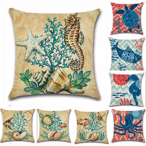 Ocean Cotton Linen Pillow Case